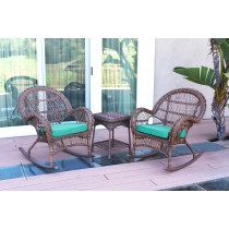 3pc Santa Maria Honey Rocker Wicker Chair Set - Turquoise Cushions