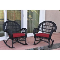 Santa Maria Black Wicker Rocker Chair with Red Cushion - Set of 2