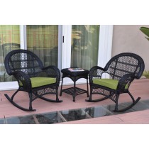 3pc Santa Maria Black Rocker Wicker Chair Set - Sage Green Cushions