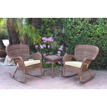 Windsor Honey Wicker Rocker Chair And End Table Set With Ivory Chair Cushion