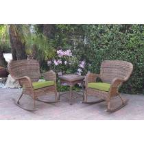Windsor Honey Wicker Rocker Chair And End Table Set With Sage Green Chair Cushion