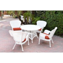 5pc Windsor White Wicker Dining Set - Brick Red Cushions