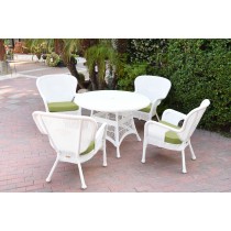 5pc Windsor White Wicker Dining Set - Sage Green Cushions