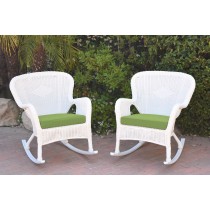 Set of 2 Windsor White Resin Wicker Rocker Chair with Sage Green Cushions