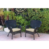 Set of 2 Windsor Black Resin Wicker Chair with Ivory Cushion