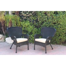Set of 2 Windsor Black Resin Wicker Chair with Tan Cushions