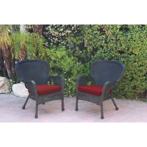 Set of 2 Windsor Black Resin Wicker Chair with Brick Red Cushions