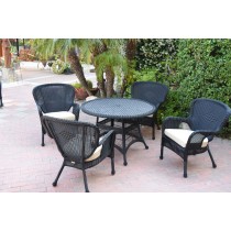 5pc Windsor Black Wicker Dining Set - Ivory Cushions