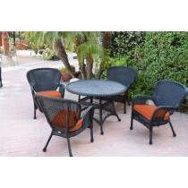 5pc Windsor Black Wicker Dining Set - Orange Cushions