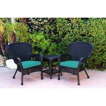 Windsor Black Wicker Chair And End Table Set With Turquoise Chair Cushion