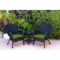 Windsor Black Wicker Chair And End Table Set With Hunter Green Chair Cushion