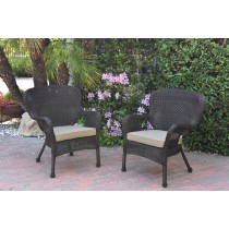 Set of 2 Windsor Espresso Resin Wicker Chair with Tan Cushions