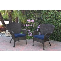 Set of 2 Windsor Espresso Resin Wicker Chair with Midnight Blue Cushions