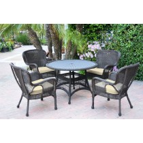 5pc Windsor Espresso Wicker Dining Set with Ivory Cushions