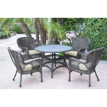 5pc Windsor Espresso Wicker Dining Set with Tan Cushions