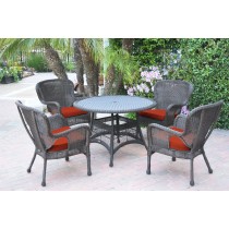 5pc Windsor Espresso Wicker Dining Set with Brick Red Cushions