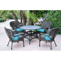 5pc Windsor Espresso Wicker Dining Set with Sky Blue Cushions