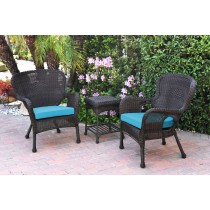 Windsor Espresso Wicker Chair And End Table Set With Sky Blue Chair Cushion