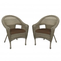 Set of 2 Grey Resin Wicker Clark Single Chair with 2 inch Brown Cushion
