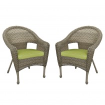 Set of 2 Grey Resin Wicker Clark Single Chair with 2 inch Sage Green Cushion