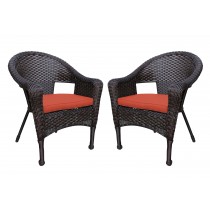 Set of 2 Resin Wicker Clark Single Chair with Brick Red Cushion