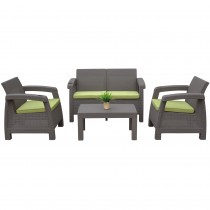 Ourea 4PC Espresso Conversation Patio Set with Sage Green Cushion