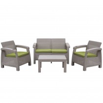 Pontus 4PC Grey Conversation Patio Set with Sage Green Cushion