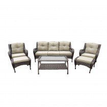 6pc Wicker Seating Set with Tan Cushions