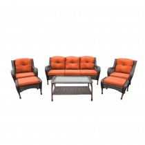 6pc Wicker Seating Set with Orange Cushions