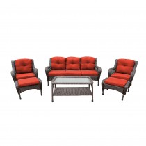 6pc Wicker Seating Set with Brick Red Cushions