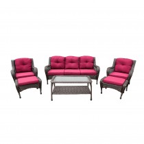 6pc Wicker Seating Set with Red Cushions