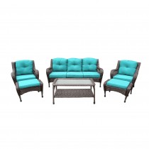 6pc Wicker Seating Set with Turquoise Cushions