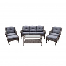 6pc Wicker Seating Set with Steel Blue Cushions