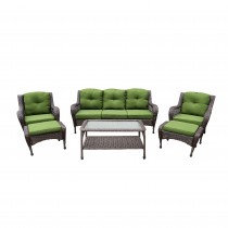 6pc White Wicker Seating Set with Hunter Green Cushions