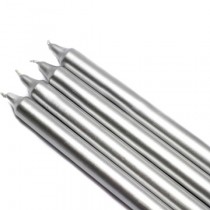 10 Inch Metallic Silver Straight Taper Candles (1 Dozen)