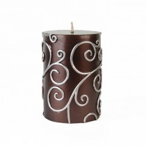 3 x 4 Inch Brown Scroll Pillar Candle (12pcs/Case) Bulk