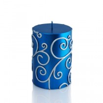 3 x 4 Inch Blue Scroll Pillar Candle (12pcs/Case) Bulk