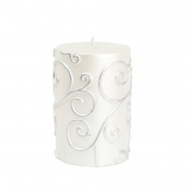 3 x 4 Inch White Scroll Pillar Candle (12pcs/Case) Bulk