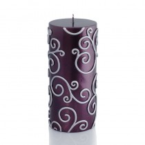 3 x 6 Inch Purple Scroll Pillar Candle (12pcs/Case) Bulk