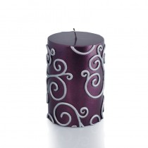 3 x 4 Inch Purple Scroll Pillar Candle (12pcs/Case) Bulk