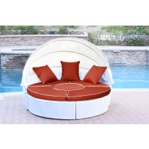 All-Weather White Wicker Sectional Daybed - Brick Red Cushions
