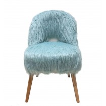 BLUE FAUX FUR CURLY BACK CHAIR W/NATURAL LEGS