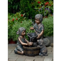 Two Kids And Dog Outdoor/Indoor Water Fountain