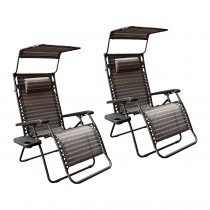 Set of 2 Oversized Zero Gravity Chair with Sunshade and Drink Tray - Black and Tan