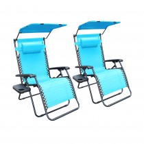 Set of 2 Oversized Zero Gravity Chair with Sunshade and Drink Tray - Pacific Blue