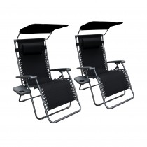 Set of 2 Oversized Zero Gravity Chair with Sunshade and Drink Tray - Black