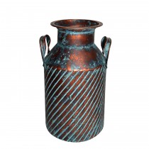 14.75" Copper/Blue Rib Metal Vase with Holder