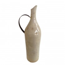 Large Beige Picther with Metal Handle