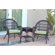 3pc Santa Maria Espresso Wicker Chair Set - Sage Green Cushions