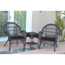3pc Santa Maria Espresso Wicker Chair Set- Black Cushions